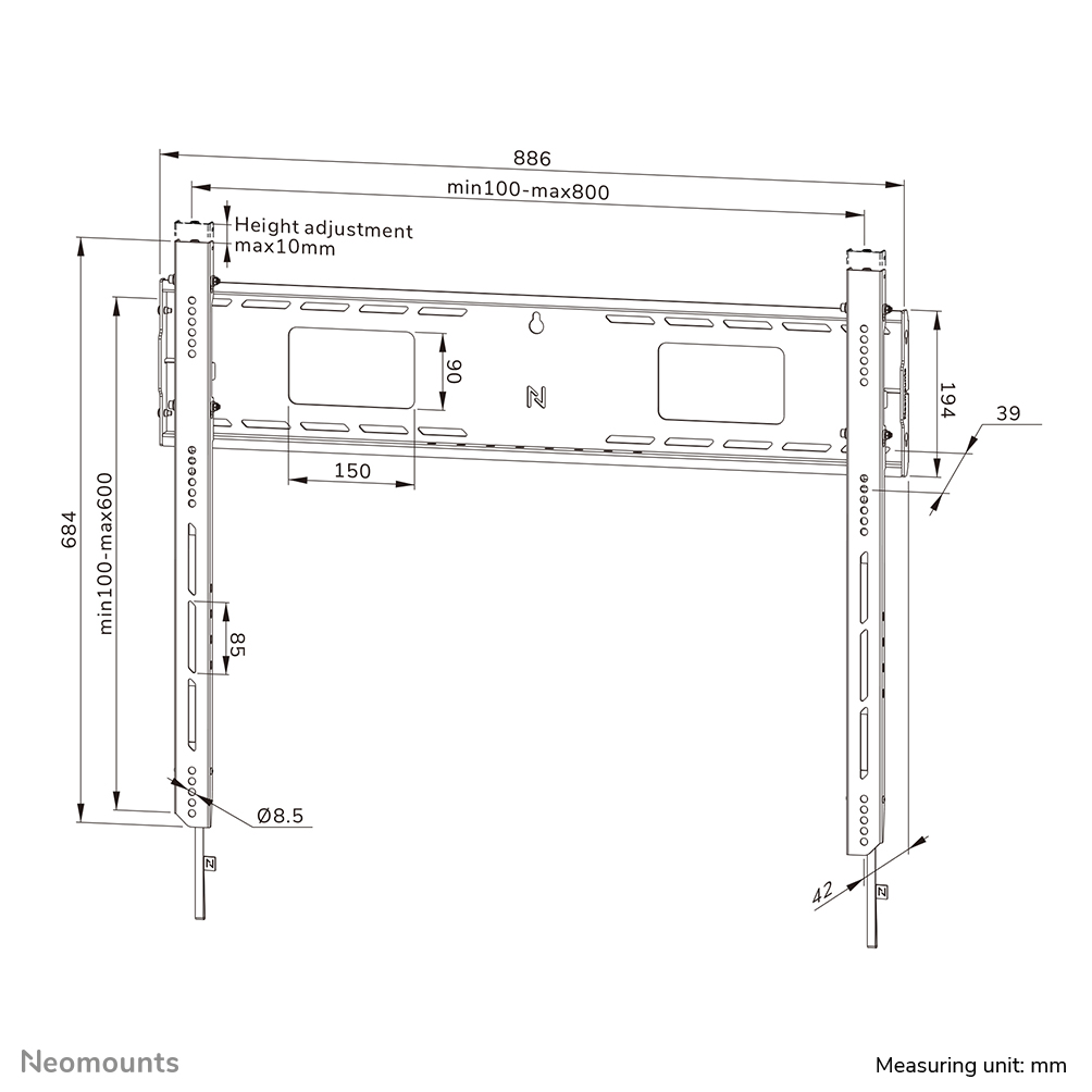 Neomounts WL30-750BL18 Heavy duty wall mount 43-98" - fixed - lockable - fast installation - TÜV